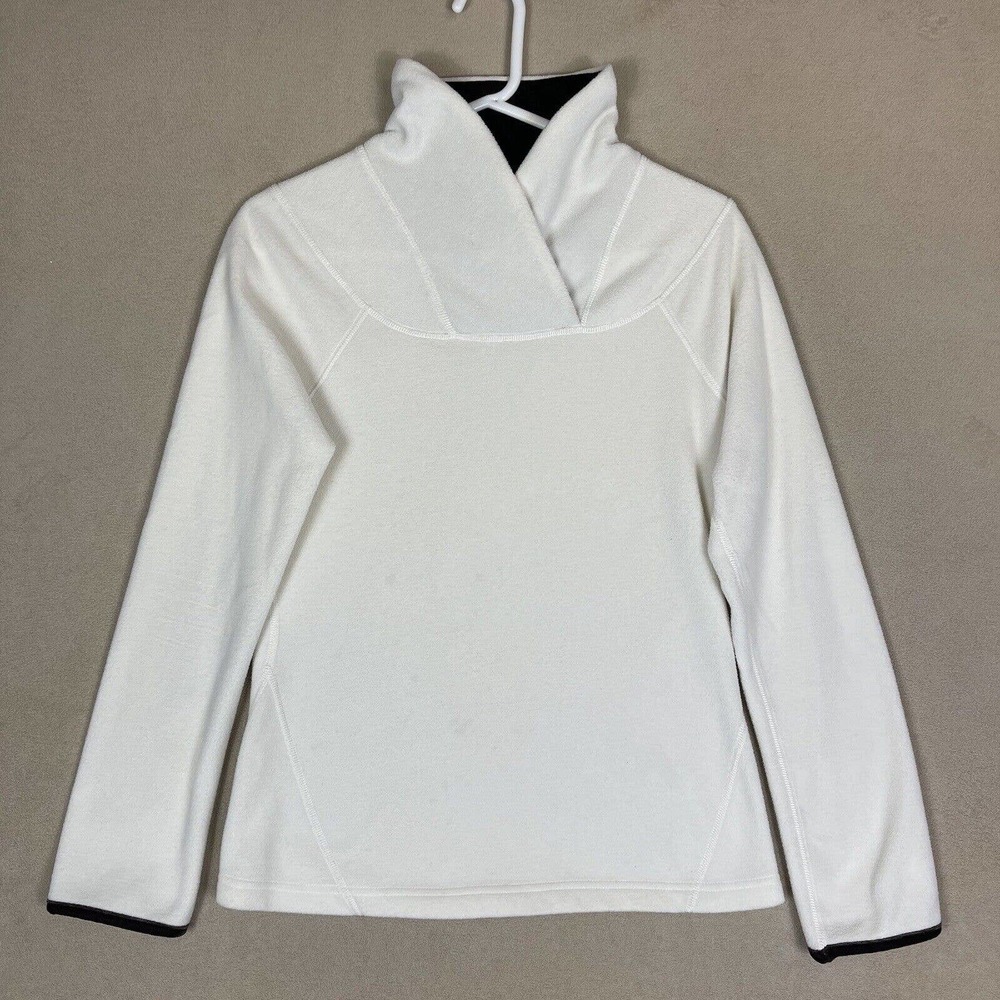 Prana Sweatshirt Adult Medium White Fleece Twisty Black Trim‎ Pullover Womens